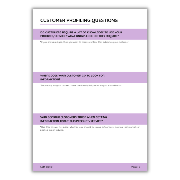 An example page of the Profiling Your Customer Workbook