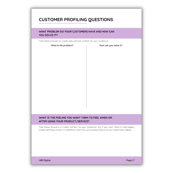An example page of the Profiling Your Customer Workbook