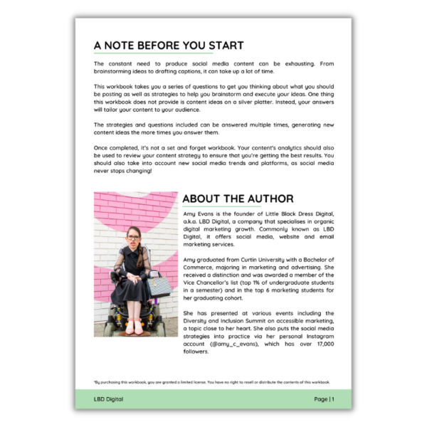 The introduction page of the Create Quality Content Consistently Workbook
