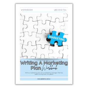 The cover of the Writing A Marketing Plan Workbook which is blue