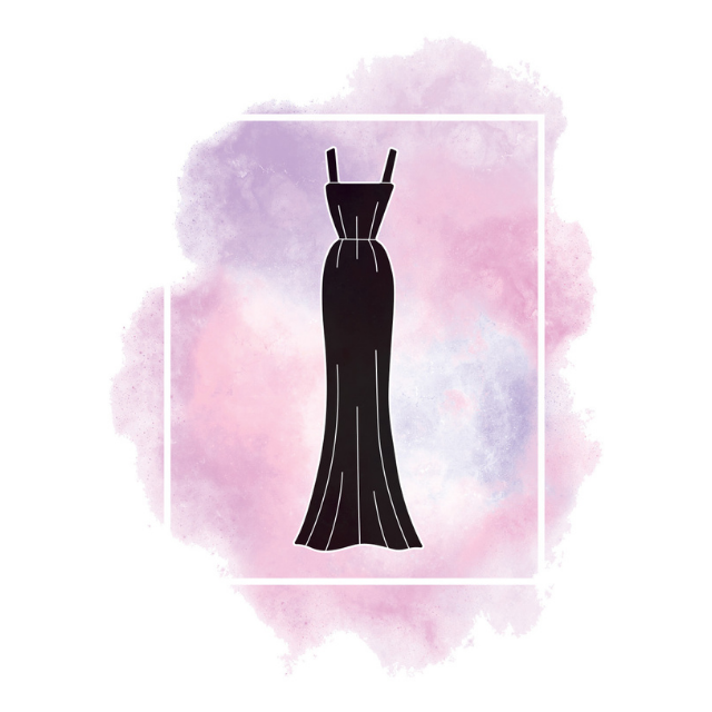 Black dress on a pink/purple cloud with white frame