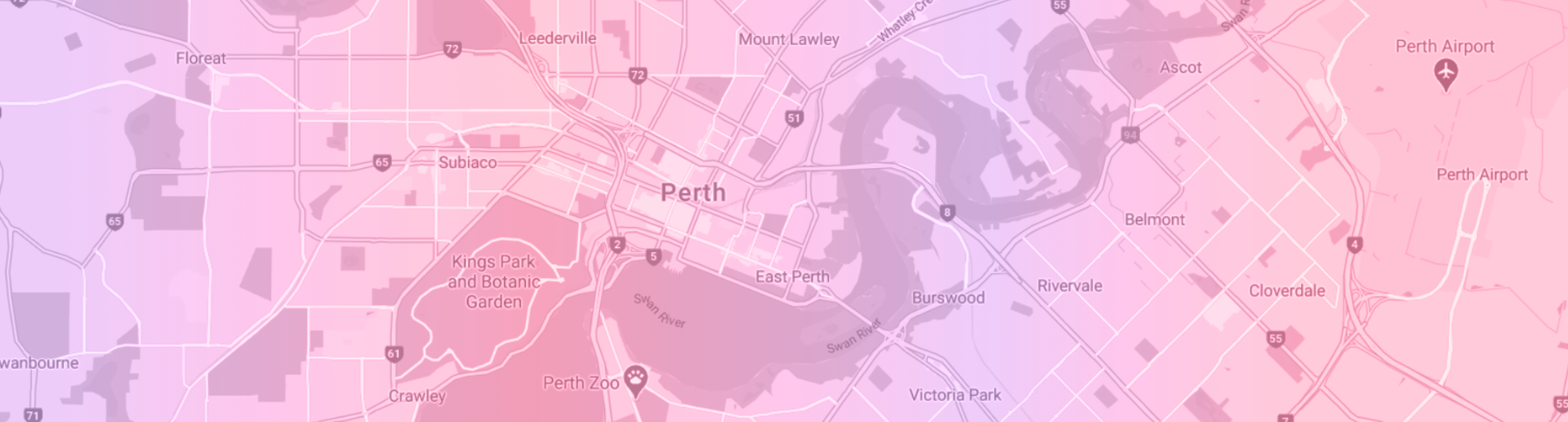 Pink and Purple Map Of Perth Metro Area